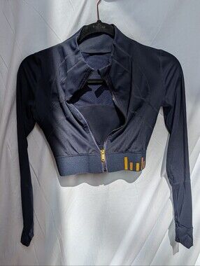 Vintage Lululemon Navy Cropped Zip-Front Active Jacket with Gold Accent